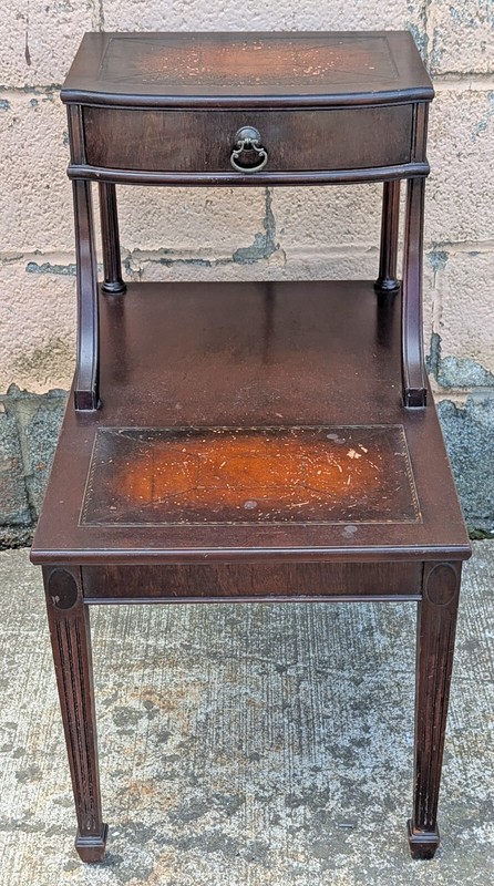 Antique Old Wood Wooden Leather Top 2 Tiers Coffee End Accent Side Table Drawer gallery