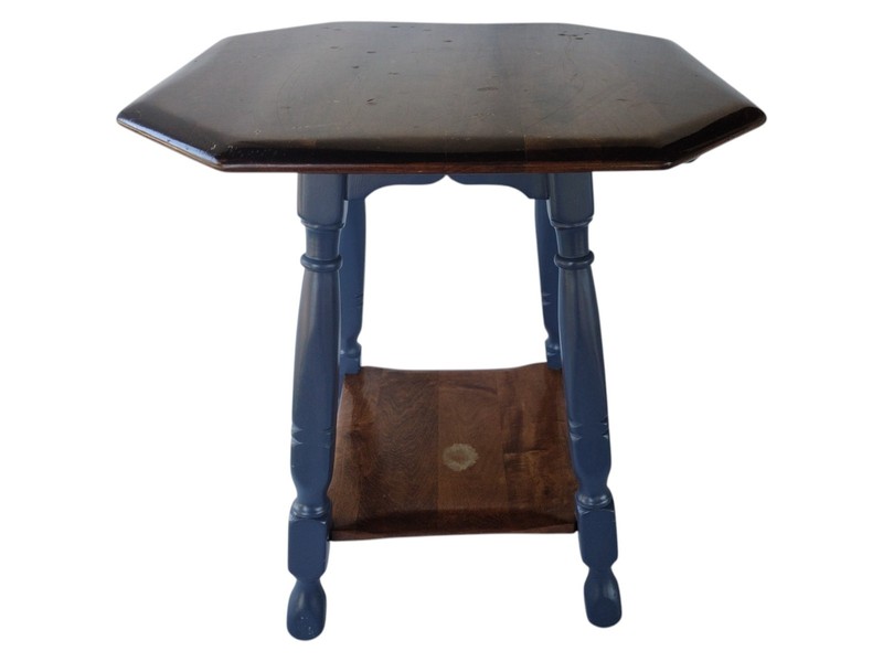 Antique Turned Solid Walnut Wood Hexagon Lamp Table End Side Accent Victorian gallery