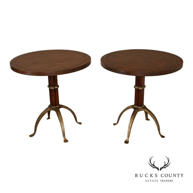 Theodore Alexander Pair Of Round L’Usine Bistro Accent Tables