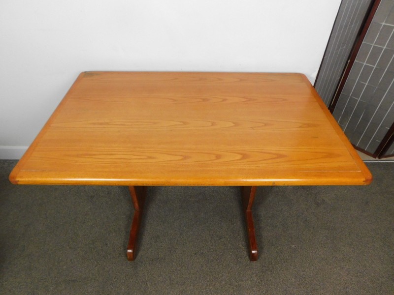 Mid Century Danish Modern 1970s Solid Teak Desk 48" Trestle Table Vintage Retro gallery