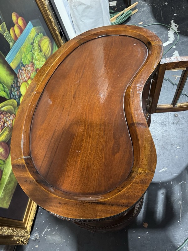 Kidney Shaped Tea / liquor Cabinet Table w/beveled glass & Wood Serving Tray gallery