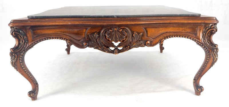 Fine Carved Regency Revival French Black Marble Top Square Coffee Table MINT! gallery