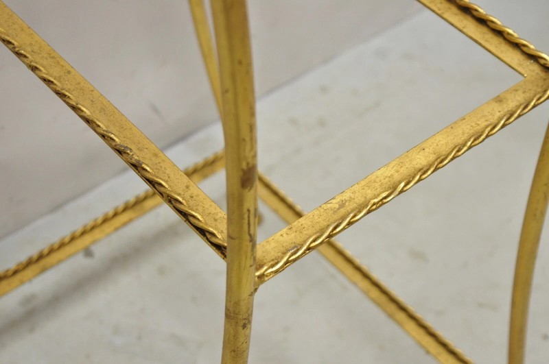 Italian Hollywood Regency Iron Rope Tassel Gold 3 Tier Etagere Stand Side Table gallery