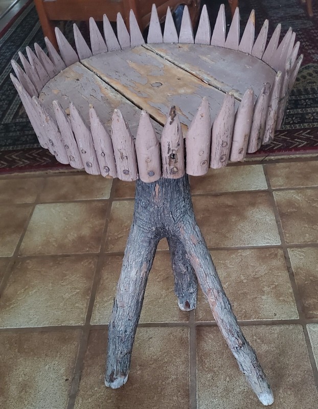 1920’s Adirondak Tri Leg End Side Table, Smoke Stand, Rustic Primitive