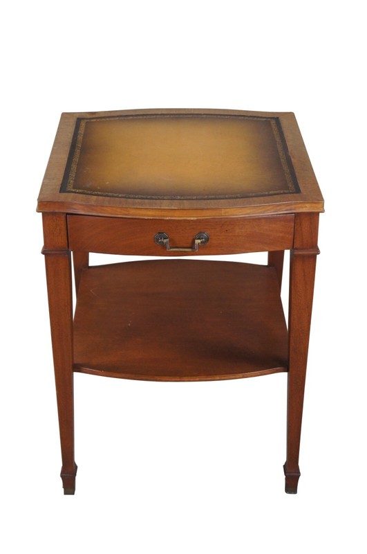 Mid Century Sheraton Style Mahogany Association Tooled Leather Top SideEnd Table gallery