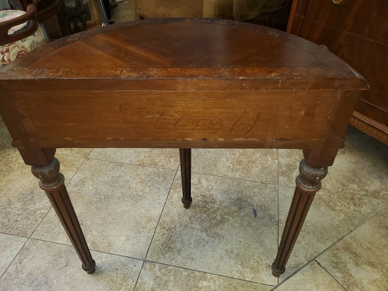 1930's Waterfall Maple With Walnut Veneer Demi-lune Console Side Table 1 Drawer gallery