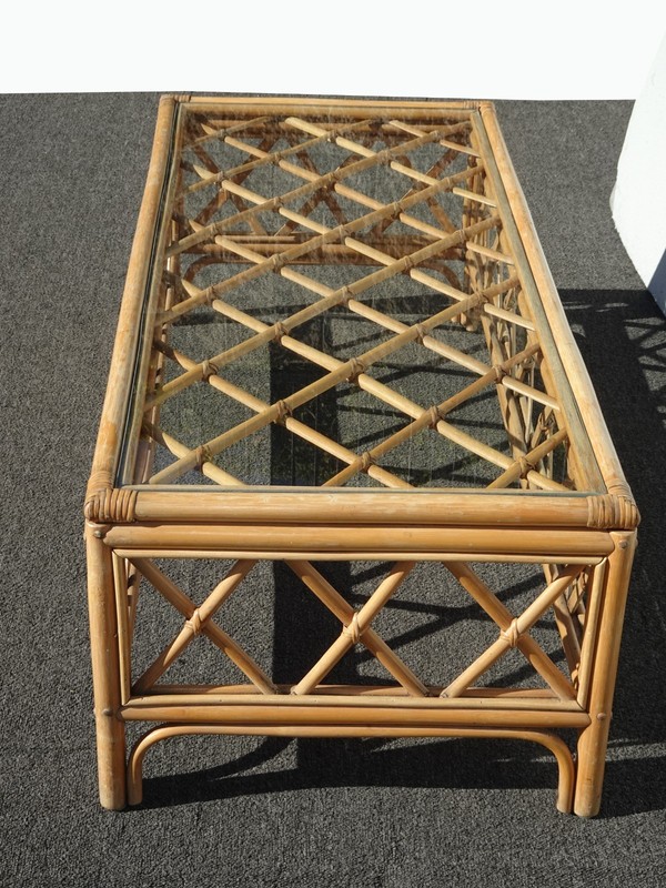 Vintage Coastal Bamboo Coffee Table w Leather Straps ~ Boho Chic gallery