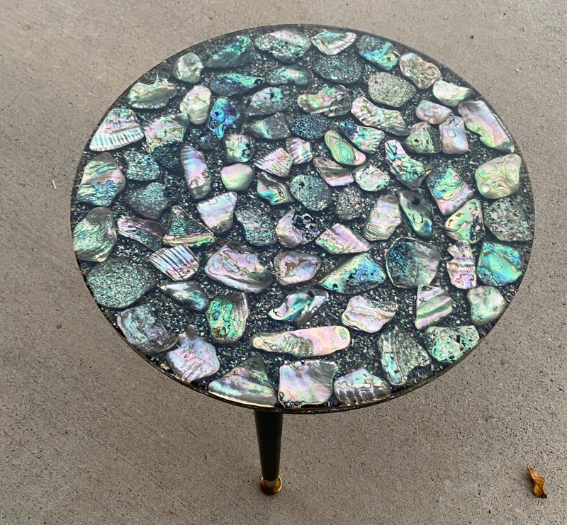 MCM Abalone Shell Inlay Accent Side Table Hollywood Regency gallery