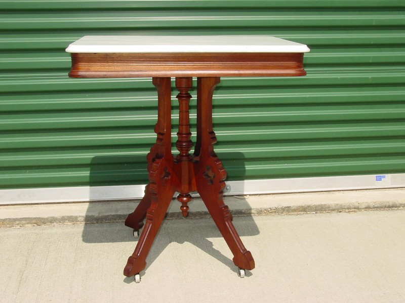 Walnut Victorian Marble Top Table with Clover Base ~ Ca.1870