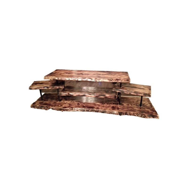 Rustic Wood Tv/ Coffee Table with Live Edge Shelves