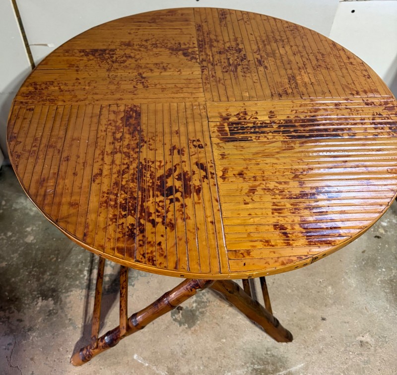 Vintage Bamboo Tortoise Shell Folding Bistro Table MCM 70s Rattan Furniture gallery