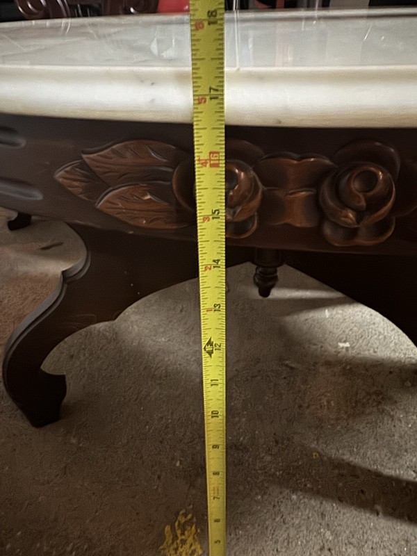 Vintage Victorian Marble Top Tables, Anne Style w/Harp Base Parlor Table Set gallery