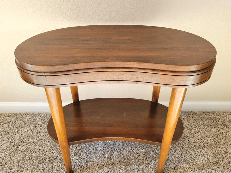 Vintage Mid-Century Modern Wood 2 Tier Kidney Shape Accent Occasional Side Table