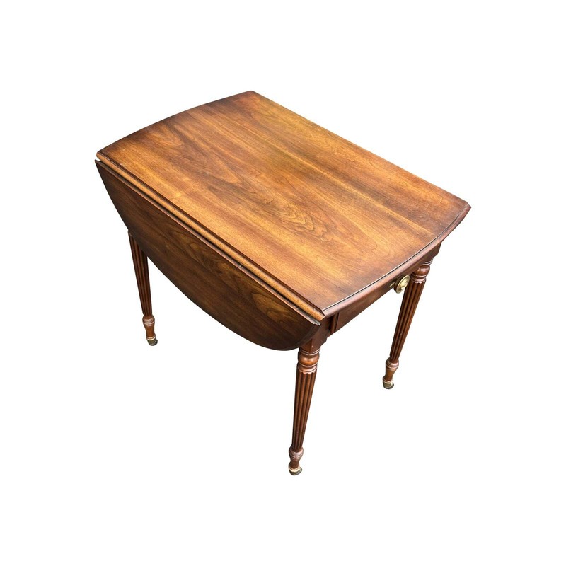 Vintage Late 20th Century Statton Brown Wood Drop-Leaf Side Table with Drawer gallery