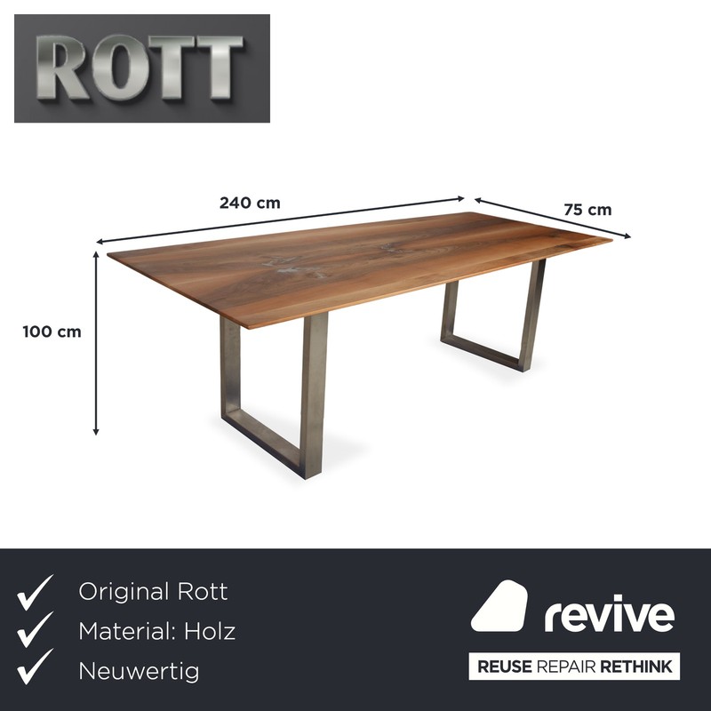 Rott Woodart Solid Walnut Wood Dining Table Brown 240 x 100 cm gallery