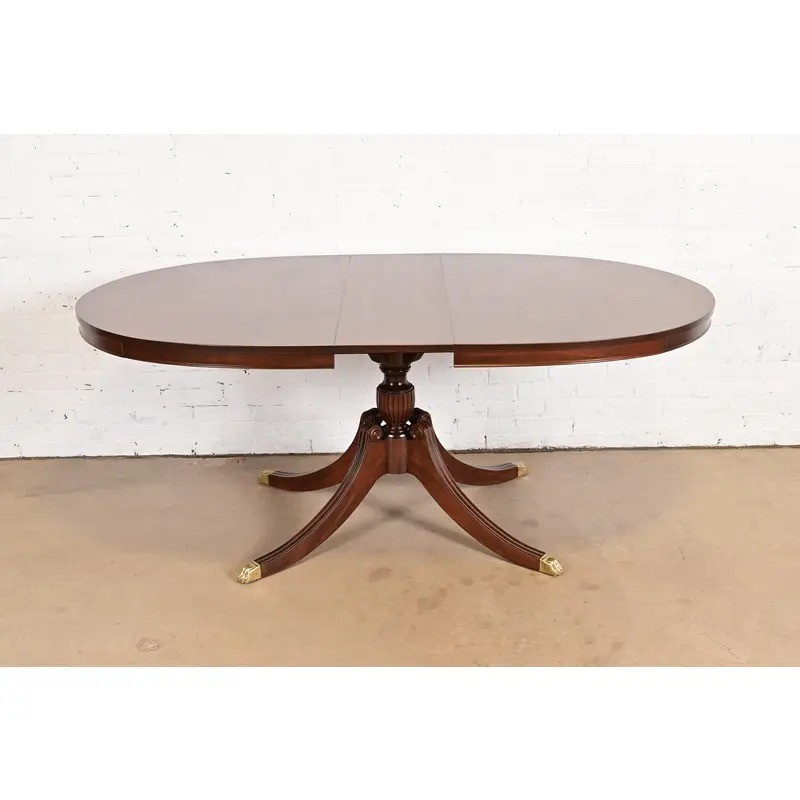 Baker Furniture Style Georgian Pedestal Extension Dining Table, Newly Refinished gallery
