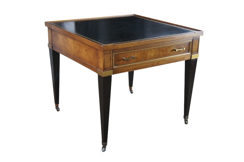Vintage French Louis XVI Style Mahogany Ebonized Tooled Leather Top Side Table gallery
