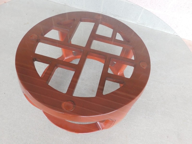 Henredon Pan Asian Collection Lacquered Base Glass Top Cocktail Table 40"w gallery