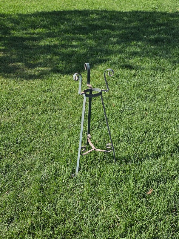 Vintage Wrought Iron Plant Stand Mid Century Spanish Scroll Tripod Holder