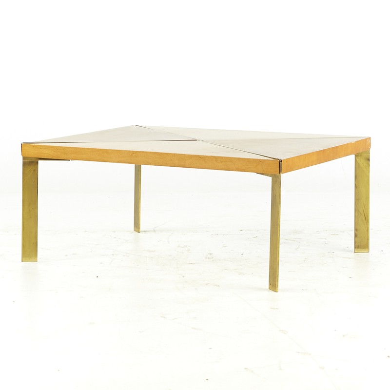 Milo Baughman for Murray Mid Century Brass and Maple Coffee Table gallery