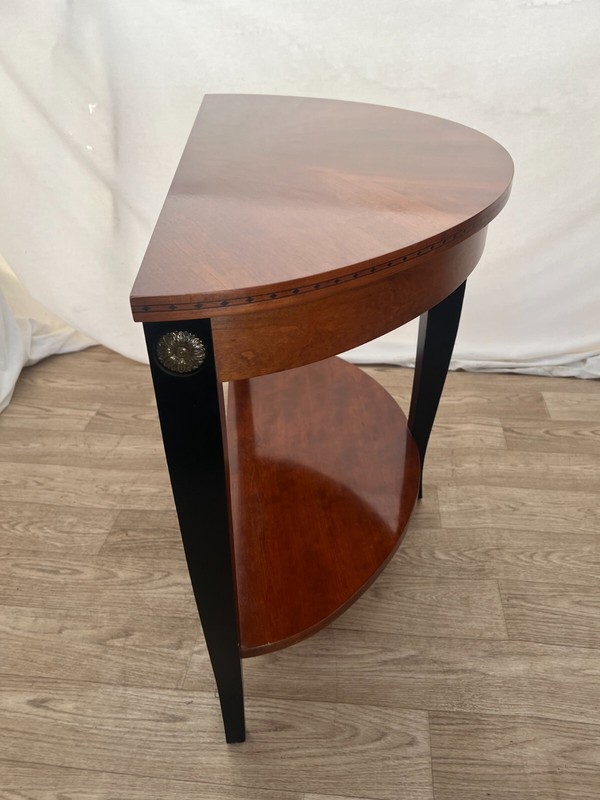 Vintage Ethan Allen Demilune Console Table Mahogany Top and Bottom Shelf gallery