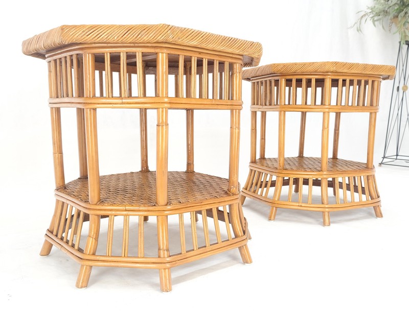 Cane Bamboo Rattan Octagon Shape 2 Tier End Side Lamp Occasional Table MINT gallery