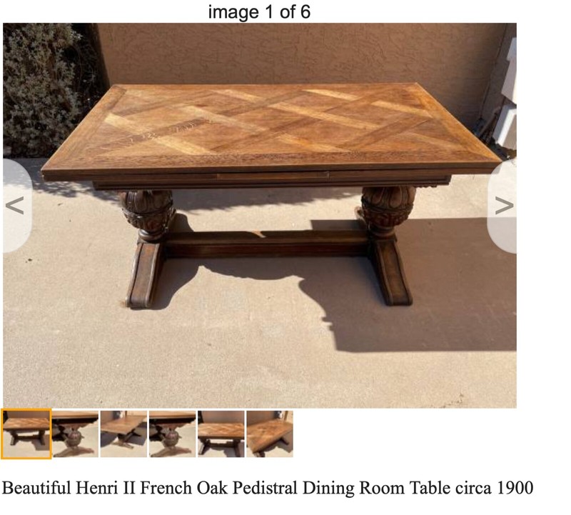 French Henri II Antique Pedistal Dining Room Oak Table circa 1900