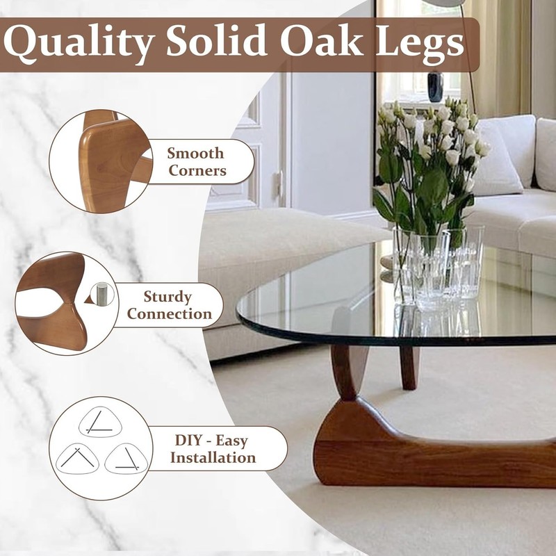 Stylish Triangular Coffee Table in Clear Glass with Walnut Base - 220lb Capacity gallery