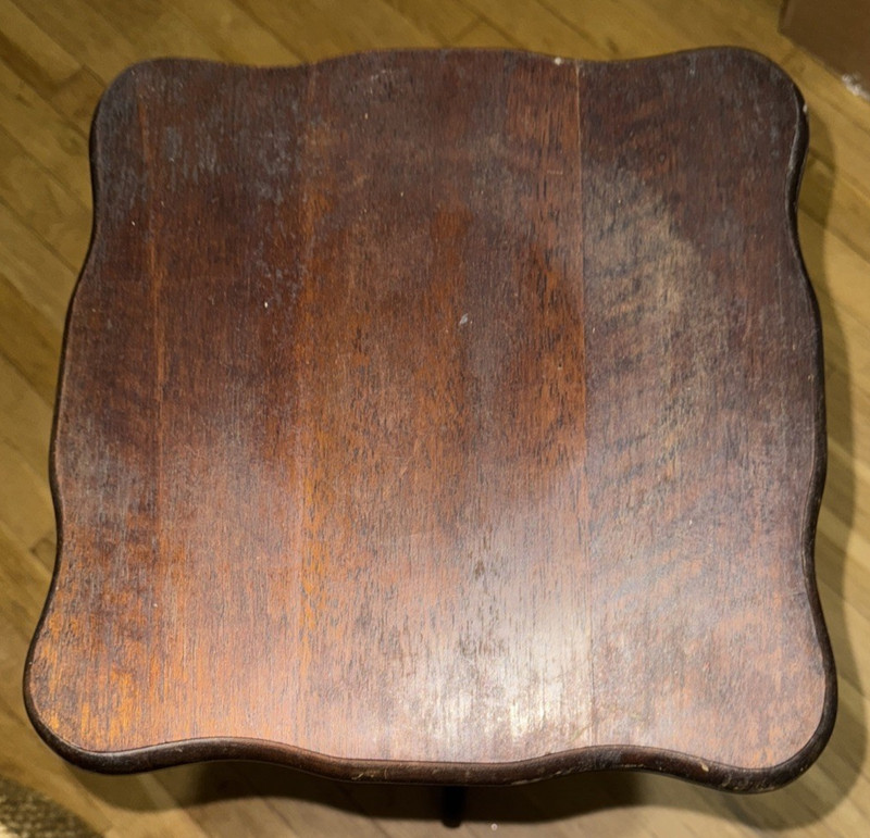Vtg Rustic Farmhouse Solid Wood Square Pedestal Scalloped Table Plant Stand MCM gallery