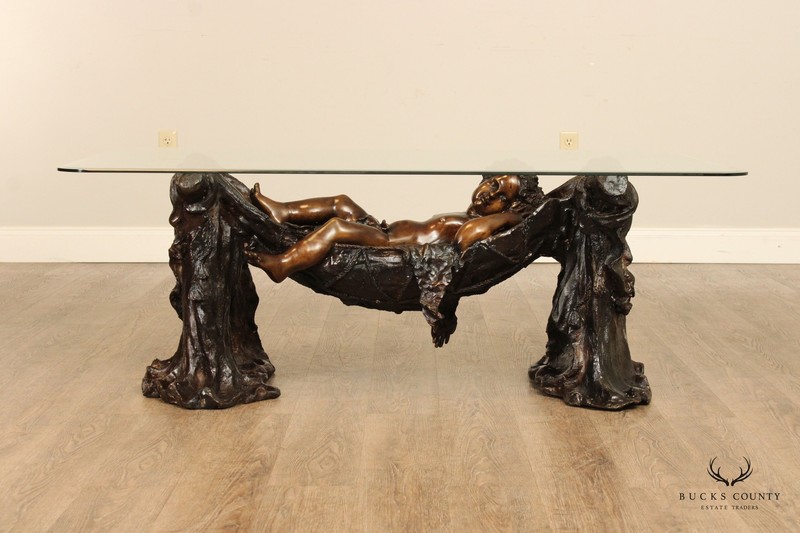 Classical Style Cast Bronze Sleeping Putti Glass Top Coffee Table gallery