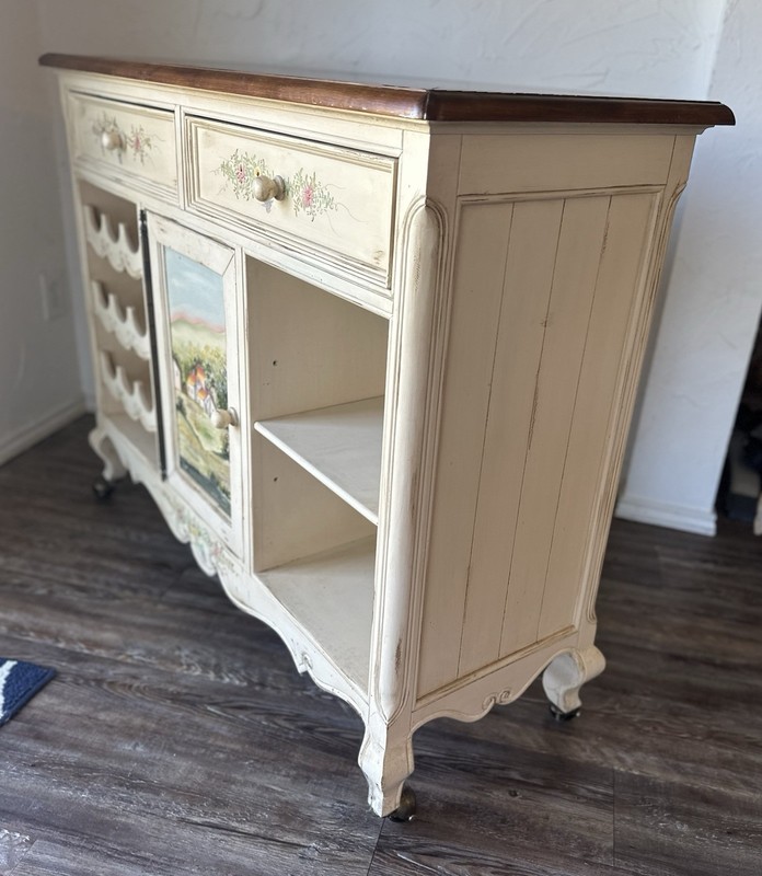Unique Vintage 2-sided Wood Island Or Bar Table With Storage And Shelves gallery