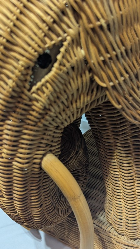 Vintage Boho Wicker Rattan Elephant Side Table Style of Mario Lopez Torres 1970s gallery