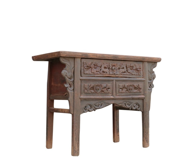 Early 18 Century Hand Carved 3 Drawers Antique Chinese Table gallery