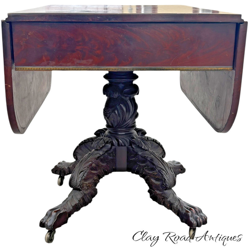 antique classical empire acanthus paw foot breakfast table stenciled 1820