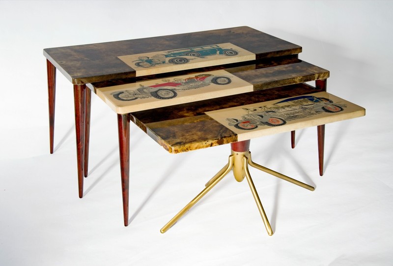 Rare TURA By Alessandro Mendini Natural Parchment Nesting Tables Vintage 50's