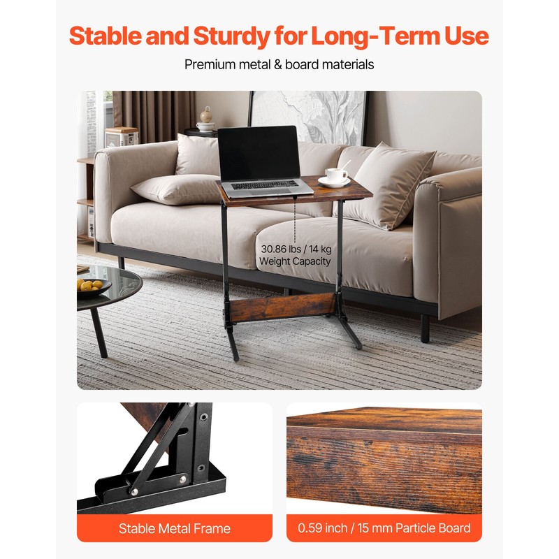 Uimoso C-Shaped Side Table with Metal Frame and Rolling Wheels/Adjustable Feet gallery