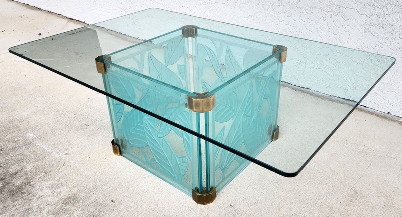 Coffee Cocktail Table Etched Glass Dennis Abbe Coastal Palm Beach gallery