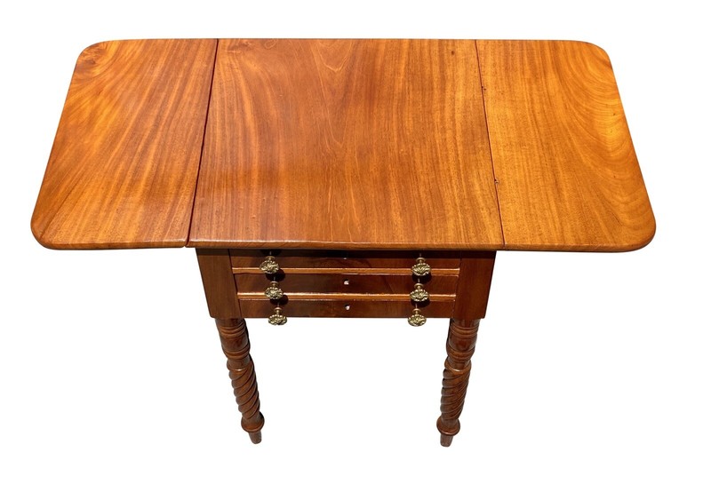 Antique Mahogany 3 Drawer Worktable / Nightstand with Rope Carved Legs gallery