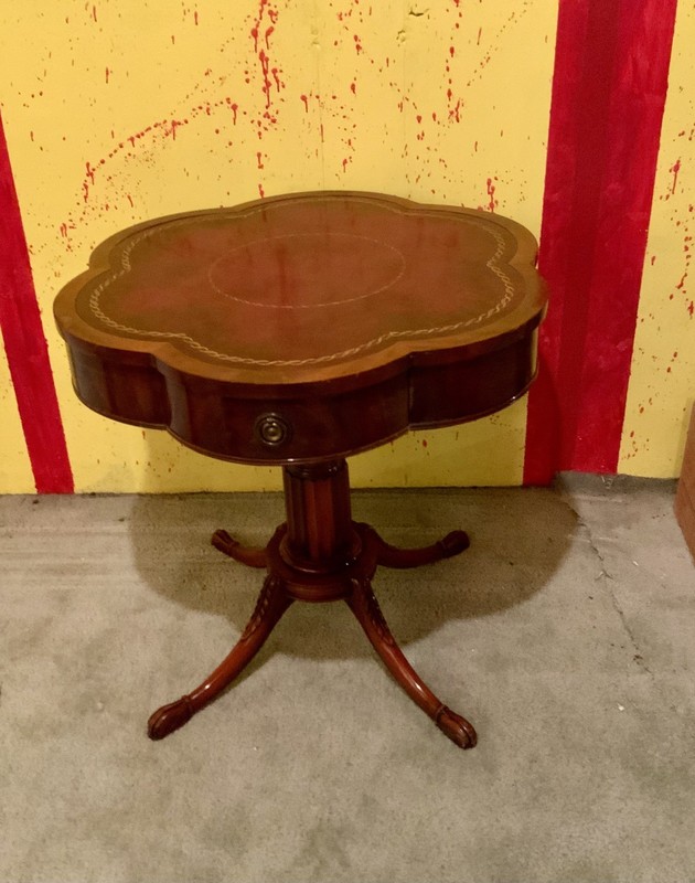 Vintage Leather-Top French Regency Style Rosette Pedestal Table