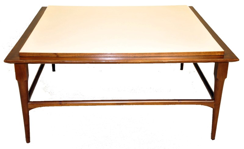 Mid-Century Modern Square Coffee Table with White Formica Top