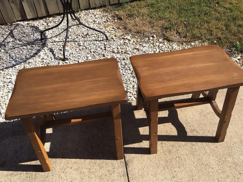 PAIR VINTAGE MISSION OAK MATCHING END TABLES gallery