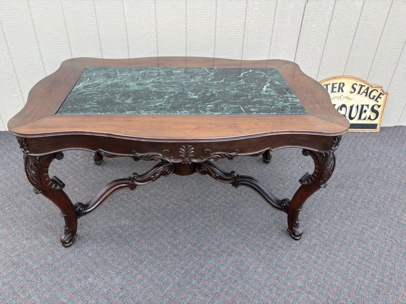 67418 Victorian Mahogany Console Table Desk with Green Marble Top Insert gallery