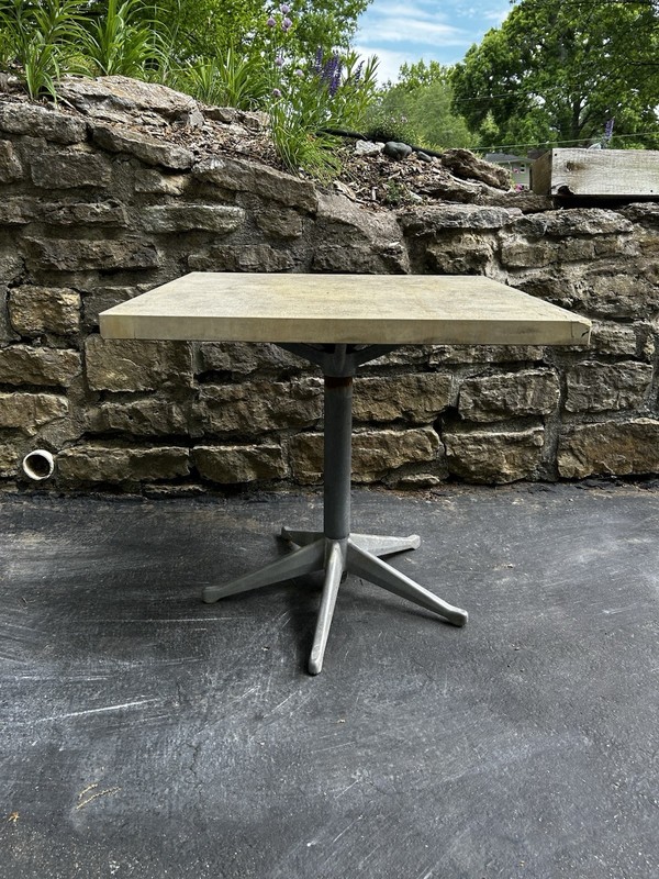 Mid Century Modern Limestone And Custom Steel Base Outdoor Dining Table, 1970s