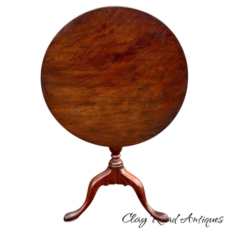 Antique walnut Queen Anne tea table 1760 18th birdcage tilt pad feet country