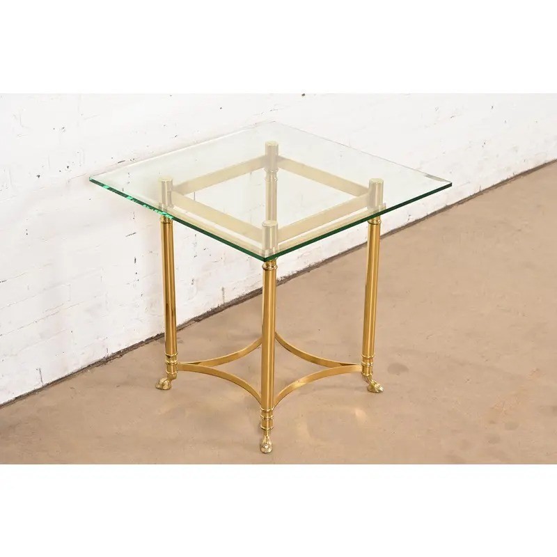 Labarge Hollywood Regency Brass Side Table With Hooved Feet, Circa 1960s gallery