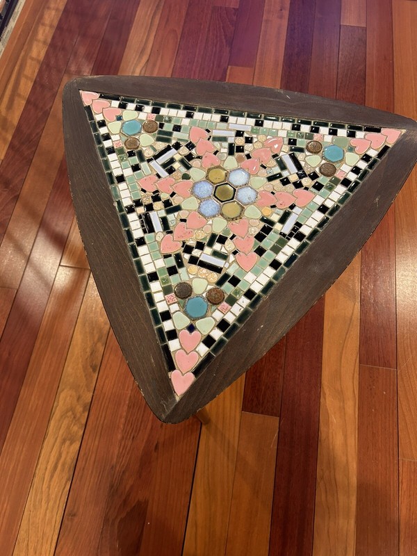 Lobeco handcrafted In Romania Mid Century Mosaic Stacking Table Wood 3 Leg 16” H gallery