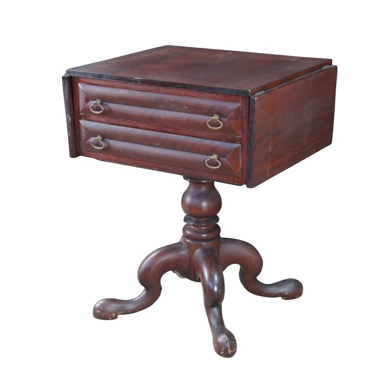 Antique American Empire Mahogany Drop Leaf Parlor Work Table Sewing Stand Chest gallery