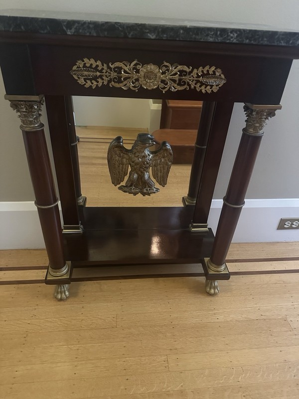 Antique French Empire Mahogany Console, Mirror Backset with a Carved Gilt Eagle