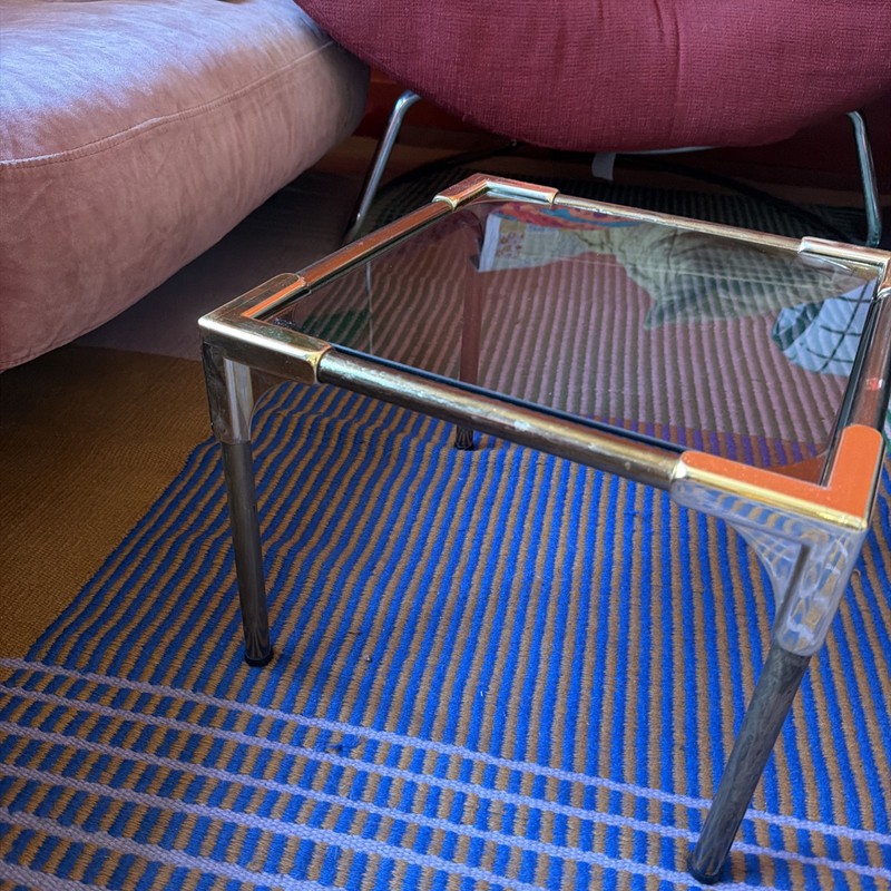 Vintage Mid Century French hollywood smoke Glass And Brass Side Table gallery