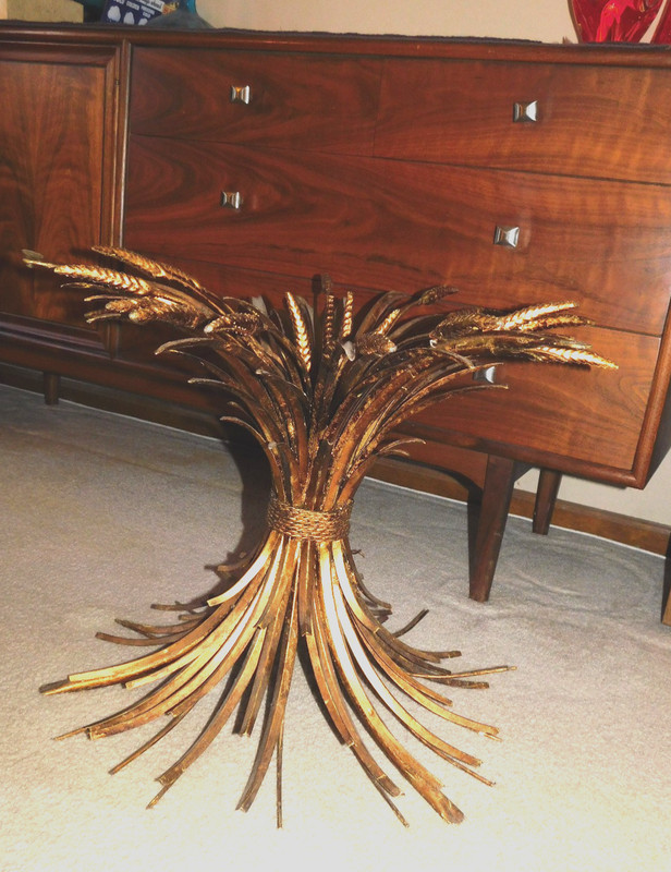 VINTAGE MCM HOLLYWOOD REGENCY SHEAF OF WHEAT GOLD METAL ACCENT TABLE BASE ONLY gallery